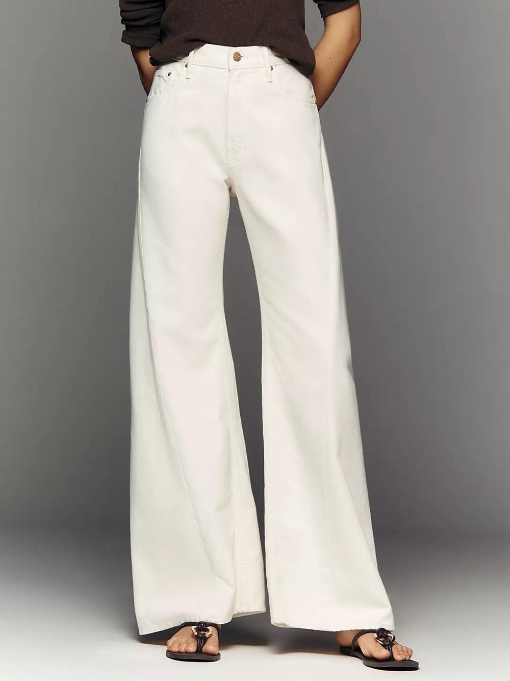 MOTHER Snacks Lemon Twist High-Rise Wide-Leg Jeans in Natural Size 34